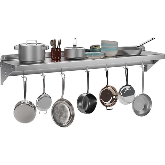 Luku Metal Multifunctional Storage Rack with Backsplash for Kitchen,Wall Mount Shelf with 7 Hooks, Multifunctional for Home and Restaurant