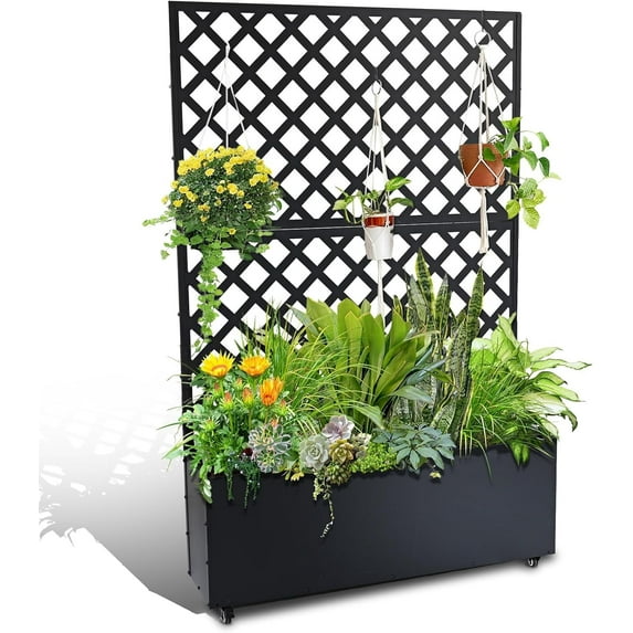 Luku Metal Planter Box, Raised Garden Bed with Trellis, Outdoor Garden Box with Privacy Screen & Drainage Holes for Climbing Plants Flower Vegetable