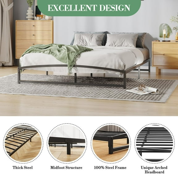 Luku Metal Platform Bed, 6" Low Profile Arch Frame, No Box Spring Needed