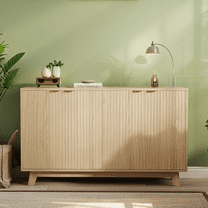 Luku Mid Century Modern Fluted Accent Buffet Cabinet, 55" Sideboard with 4 Doors, Adjustable Shelves, Console Storage Table for Living Room, Kitchen, Entryway