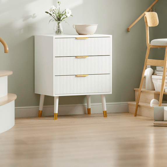 Luku Modern 3 Drawer Dresser, Metal Handles, Storage Chest for Bedroom or Living Room