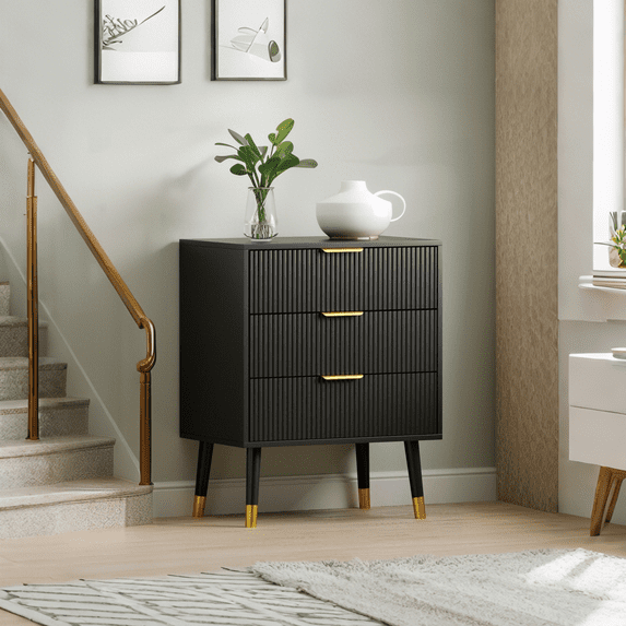 Luku Modern 3 Drawer Dresser, Metal Handles, Storage Chest for Bedroom or Living Room