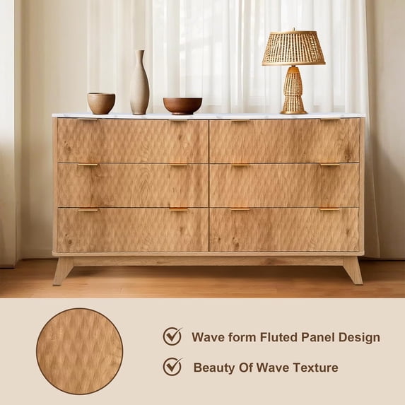Luku Modern 54-Inch Chest of Drawers - 6-Drawer Dresser with Faux ...