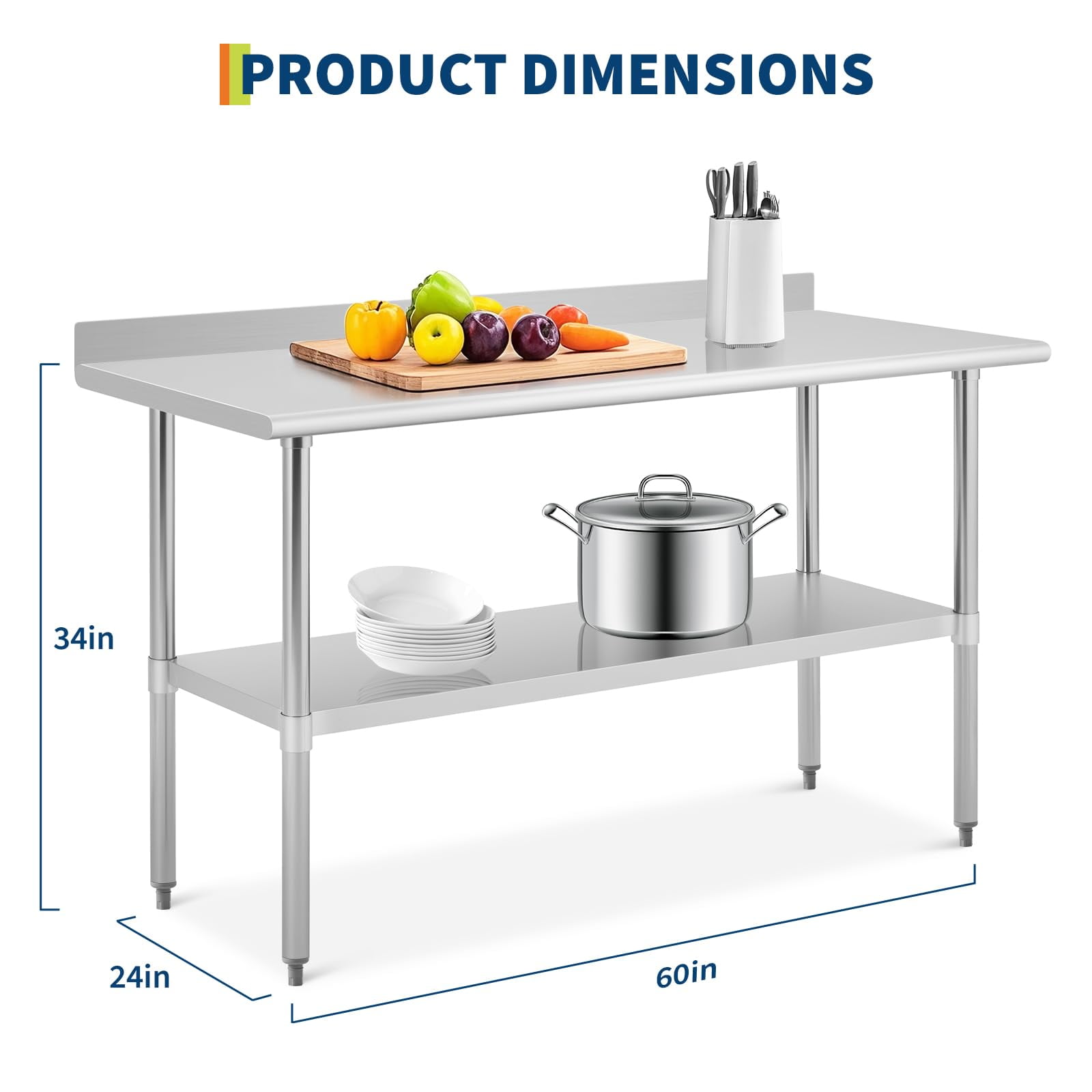 Luku NSF 24"x48"/24"x60" Stainless Steel Prep Table, Adjustable Shelf, Backsplash & Anti-Rust Finish, 36" Tall