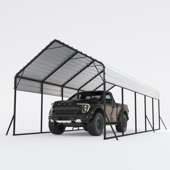 Luku Oversized Metal Carport for 2 Cars with Side Reinforcement Pillars