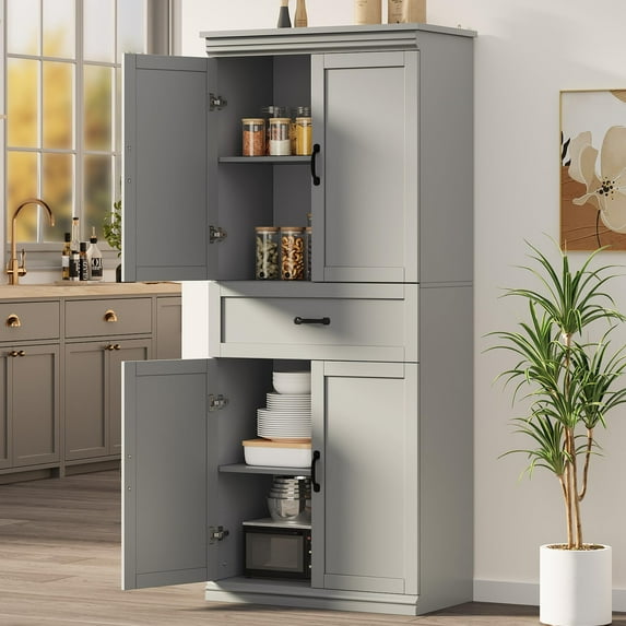Luku Pantry Cabinet, Freestanding Kitchen Pantry Storage Cabinet,70" Cupboard, Tall Storage Cabinet with Doors and Adjustable Shelves, for Bathroom, Dining Room, Living Room