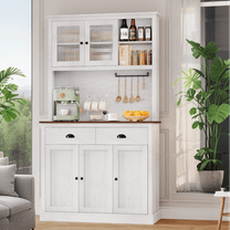 Luku Pantry with Drawers and Adjustable Shelves, 71”Tall Freestanding Kitchen Pantry Cabinet with Microwave Stand, Hutch Cabinet for Kitchen, Dining Room, White
