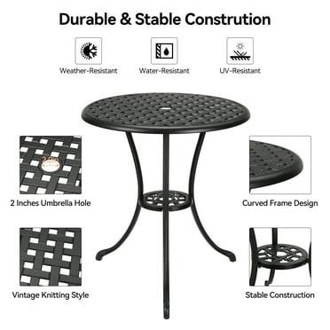 Luku Patio Bistro Table 24" Round Outdoor Coffee Table Cast Aluminum Table with Iron Frame for Balcony Backyard Lawn Garden Black