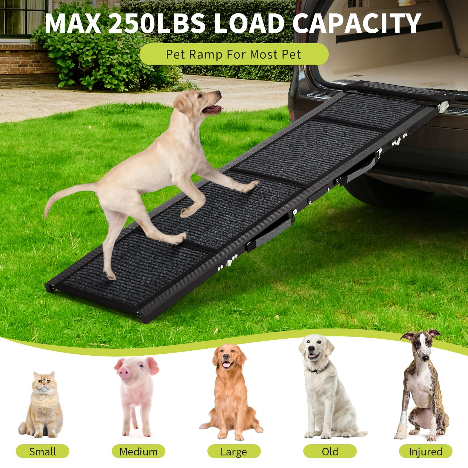 Luku PeakPursuit Extra Wide Dog Ramp for Cars, 71"x17" Folding Pet Ramp with Non-Slip Surface & Side Rails