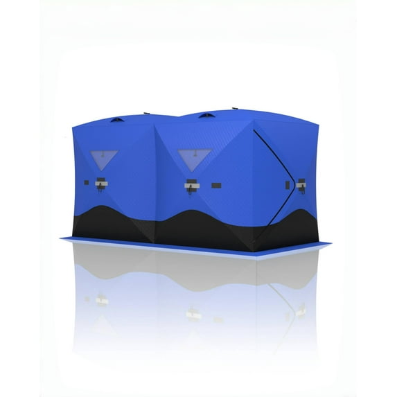 Luku Portable Ice Fishing Shelter - Spacious 3 to 4-Person Pop-Up Ice Fishing Tent - Durable and Weather Resistant Winter Fishing Shelter - Lightweight and Easy to Set Up - Red/Blue