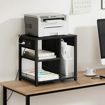 Luku Printer Stand with USB Charging Ports & Power Outlets, 3-Tier Storage Rolling Cart for Home & Office