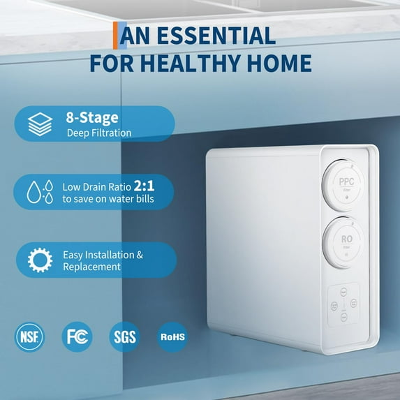 Luku RO System 600 GPD Water Filter, Under-Sink Tankless Reverse Osmosis System
