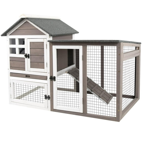 Luku Rabbit & Chicken Cage Two-Story Pet House, Waterproof Indoor/Outdoor Hutch with Wooden Ramp, Secure Wire Mesh, Accessories Included, Spacious Bunny & Poultry Habitat