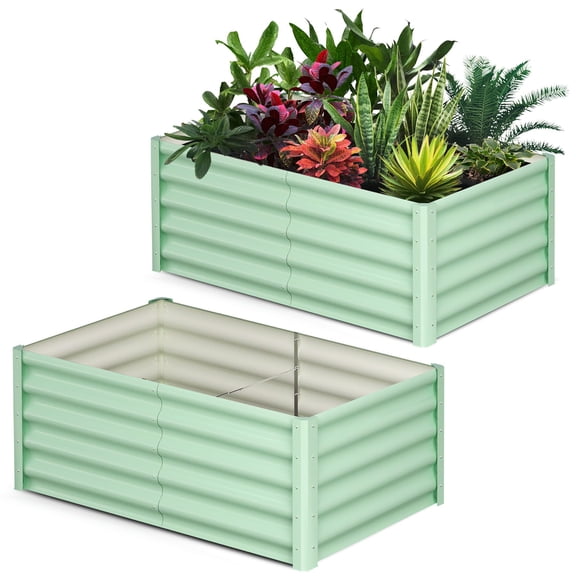 Luku Raised Garden Bed, Galvanized Raised Garden Bed, Outdoor Large Planter Raised Beds Open Base with Safety Edge and Glove for Vegetables Flowers Ground Planter