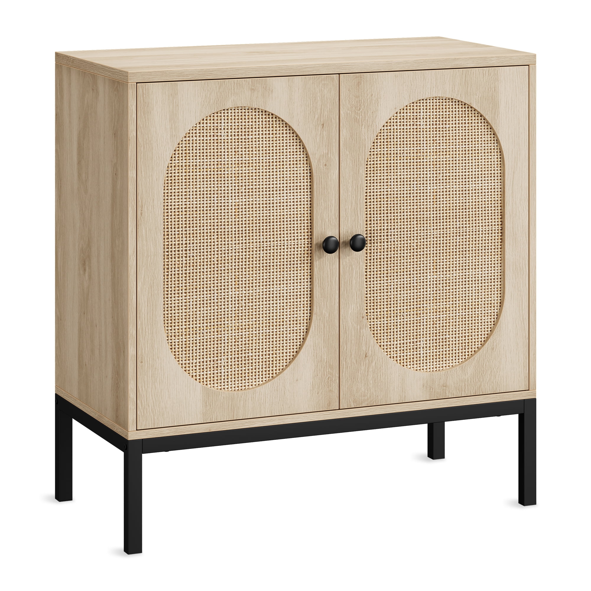 Luku Rattan Storage Cabinet with Adjustable Shelves, Small Wood Console ...