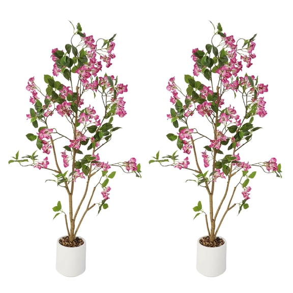 Luku Set of 2 Artificial Bougainvillea Flower Trees, 120 cm Decorative Faux Plants for Entrance, Balcony, Windowsill or Corner