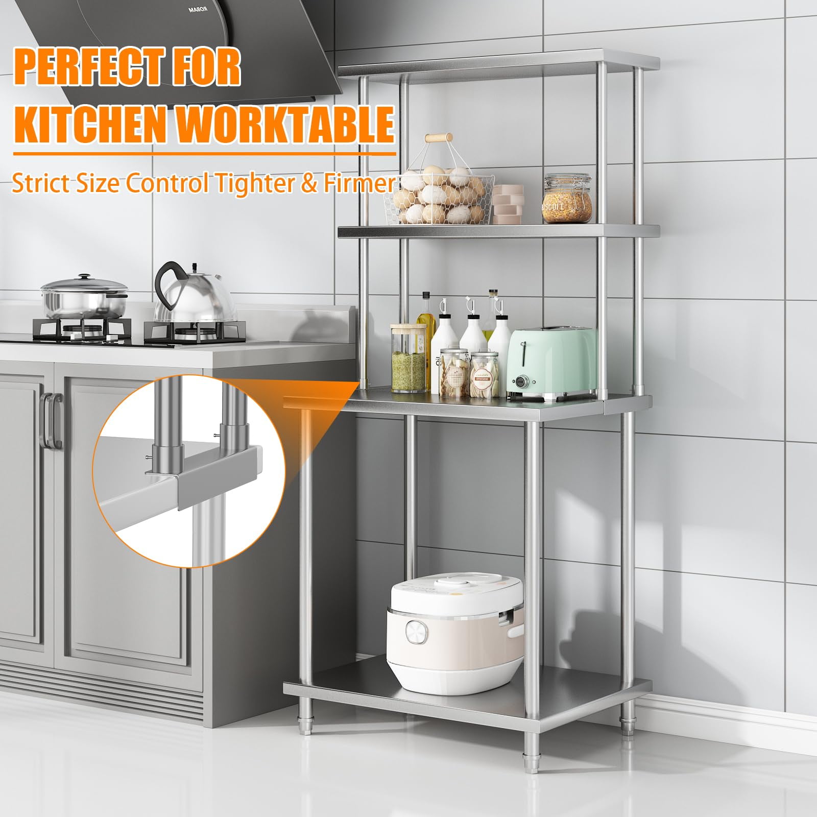 Luku Stainless Steel 2-Tier Overshelf for Prep Table, Adjustable Double ...