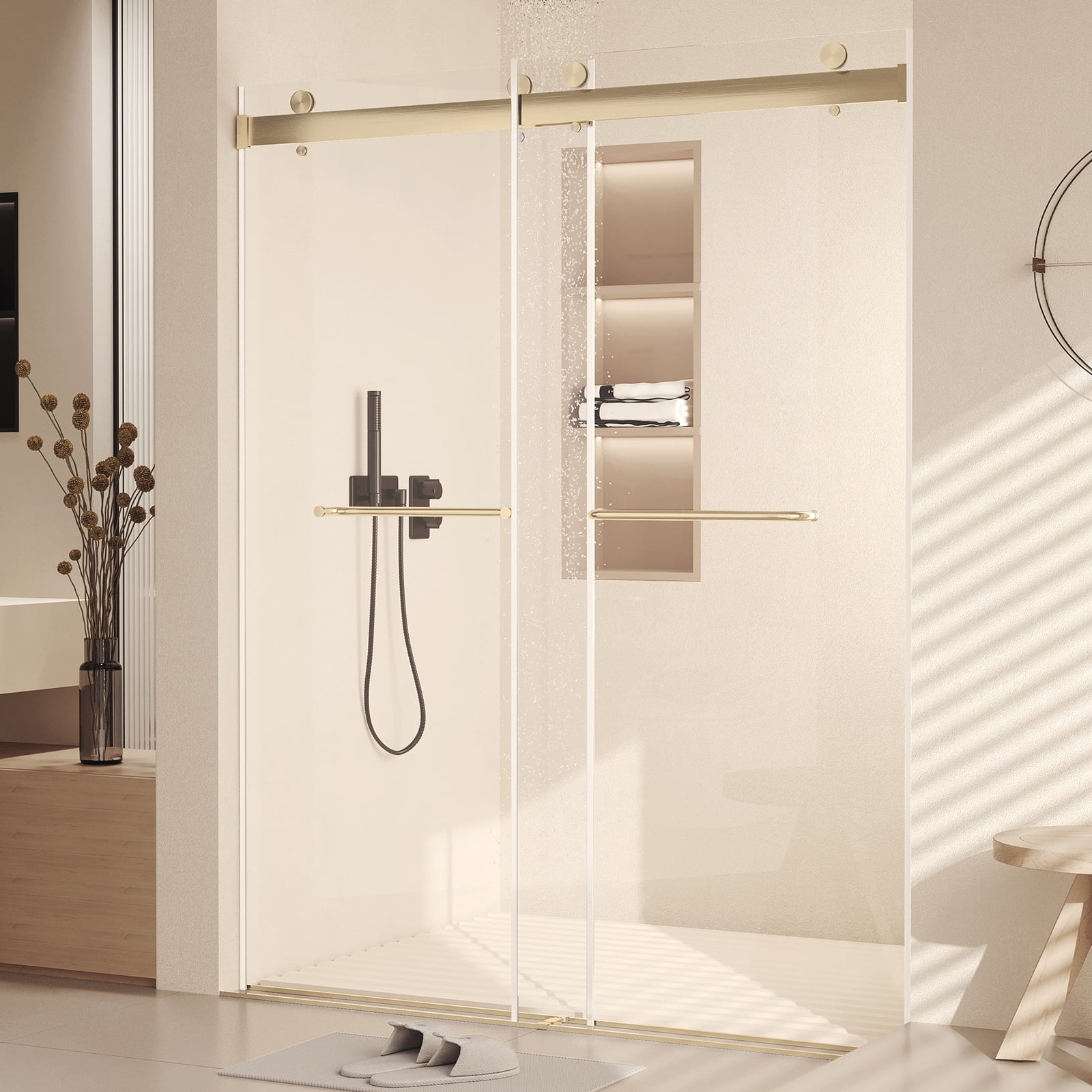 Luku Stainless Steel Sliding Frameless Glass Shower Featuring Tempered