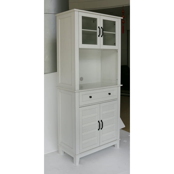 Luku Tall Storage Cabinet with Glass Doors & Drawer, Freestanding Kitchen Pantry Organizer, Adjustable Shelves, Wooden Door Bathroom Cabinet for Dining Room, Living Room