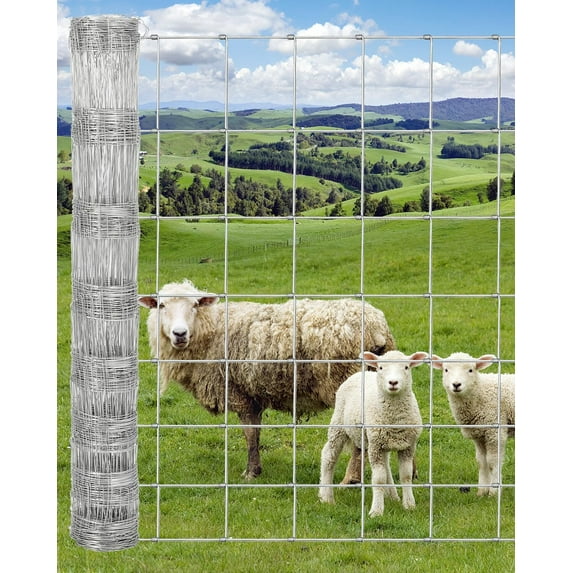 Luku Thickened Heavy Duty Cattle Farm Fence, Galvanized Goat Deer Fence, Heavy Zinc Coating Hog Wire Fencing for Yard Livestock Animals Protection