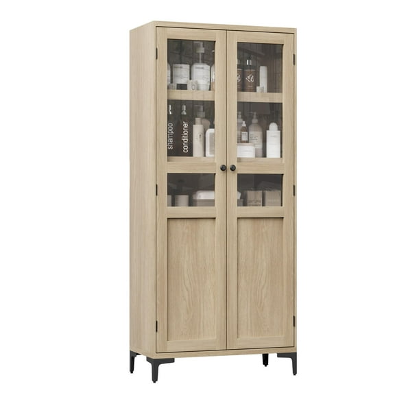 Luku Vertical Storage Cabinet with Glass Doors 63" Multi-Purpose Organizer with Adjustable Shelves