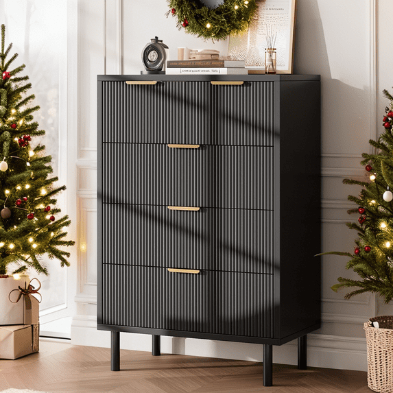 Luku Wave Fluted 5 Drawer Dresser, 38" Tall Chest of Drawers with Anti-Tip, Wide 4-Tier Wood Nightstand with Metal Legs for Bedroom, Entryway, Small Spaces