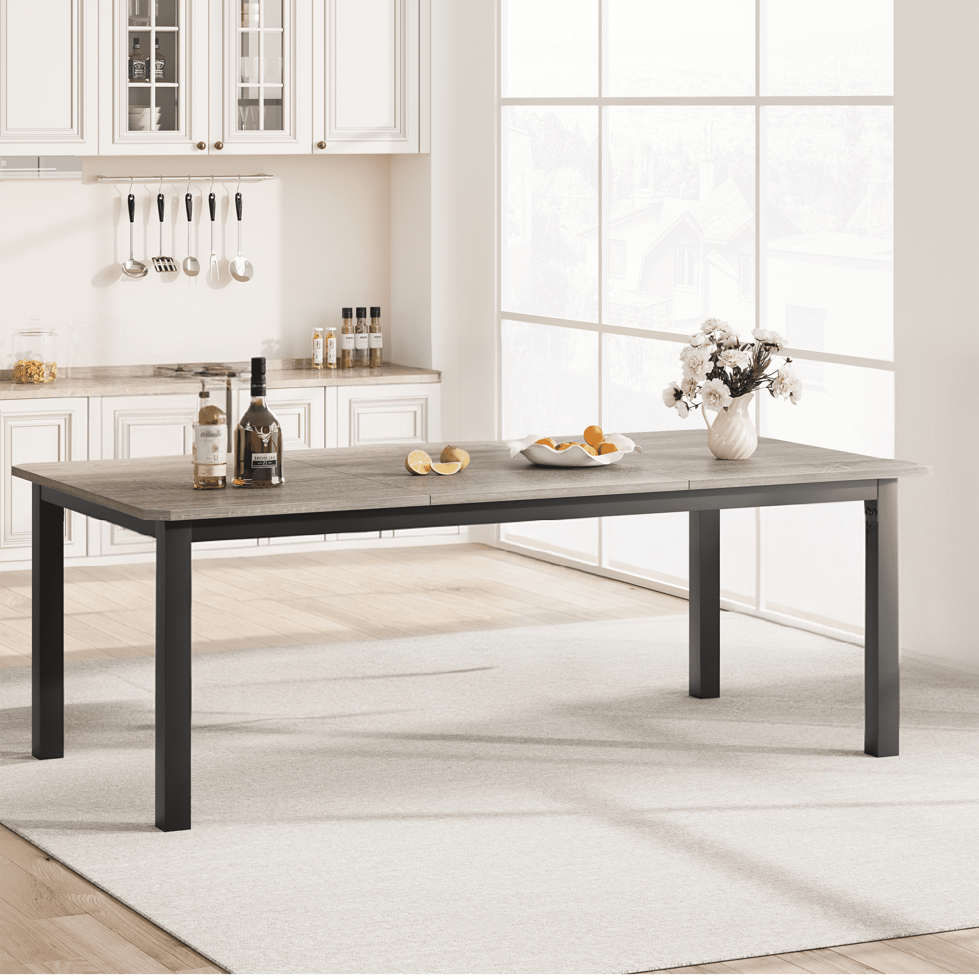 Luku Wood Dining Table for 6-8 People, Modern Large Rectangle Kitchen ...