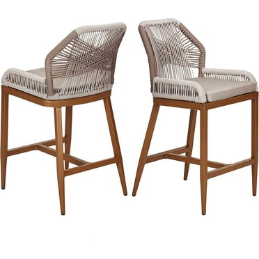 Luku Woven Outdoor Counter Height Bar Stools Set of 2 - Rattan Garden Chairs with Aluminum Frame, Comfortable & Stylish