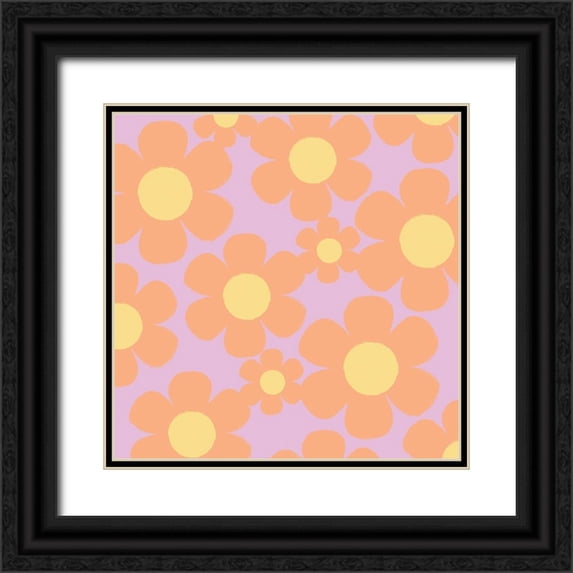 Lula Bijoux and Company 12x12 Black Ornate Wood Framed with Double Matting Museum Art Print Titled - Happy Floral 1