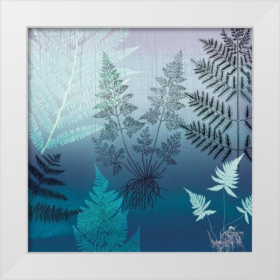Lula Bijoux and Company 12x12 White Modern Wood Framed Museum Art Print Titled - Ferns Navy