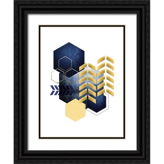 Lula Bijoux and Company 12x14 Black Ornate Wood Framed with Double Matting Museum Art Print Titled - Geometric Greek Odyssey 1