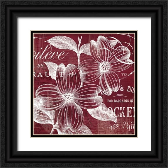 Lula Bijoux and Company 15x15 Black Ornate Wood Framed with Double Matting Museum Art Print Titled - OxBlood Fleurs 1