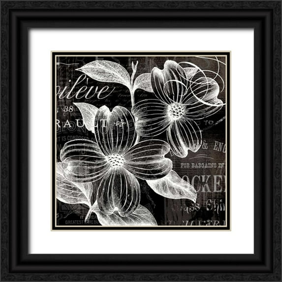 Lula Bijoux and Company 15x15 Black Ornate Wood Framed with Double Matting Museum Art Print Titled - White Fleurs