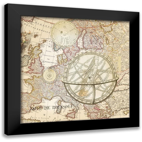 Lula Bijoux and Company 20x20 Black Modern Framed Museum Art Print Titled - World Map with Solar