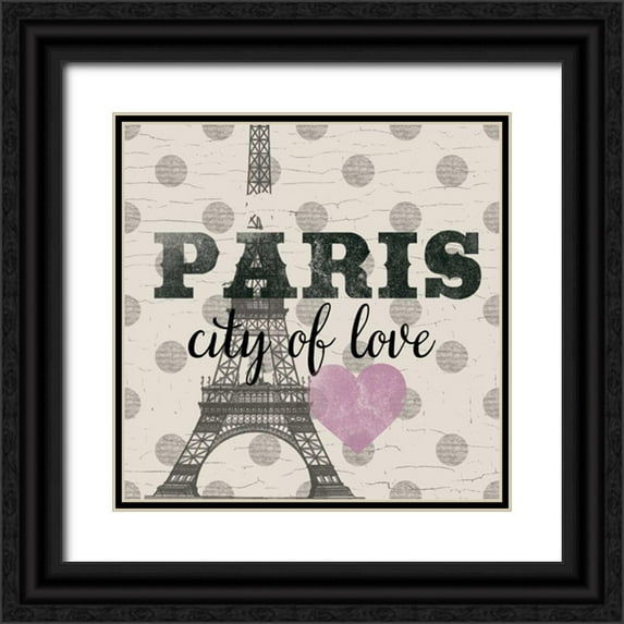 Lula Bijoux and Company 20x20 Black Ornate Wood Framed with Double Matting Museum Art Print Titled - Paris In Love Clock