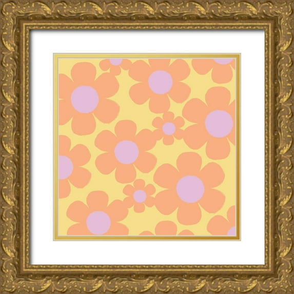 Lula Bijoux and Company 20x20 Gold Ornate Wood Framed with Double Matting Museum Art Print Titled - Happy Floral 2