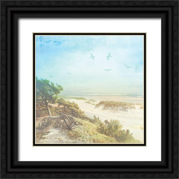 Lula Bijoux and Company 26x26 Black Ornate Wood Framed with Double Matting Museum Art Print Titled - Beach Side Watercolor