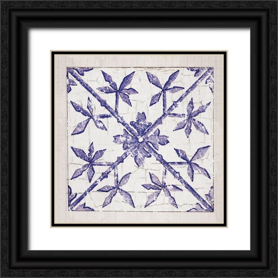Lula Bijoux and Company 26x26 Black Ornate Wood Framed with Double Matting Museum Art Print Titled - Tile Bleu 2