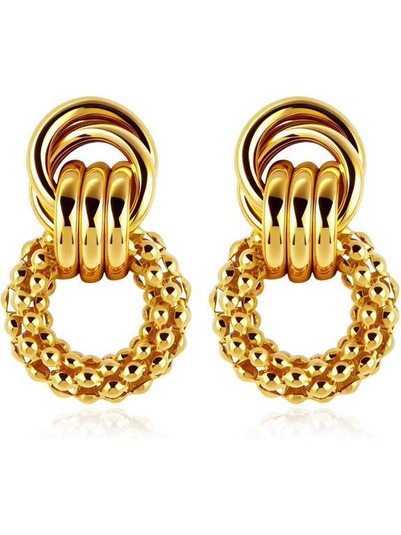 Stainless Steel Gold Multi Circle Interlocking Twisted Hoop Dangle Drop Earrings Vintage Jewelry For Women