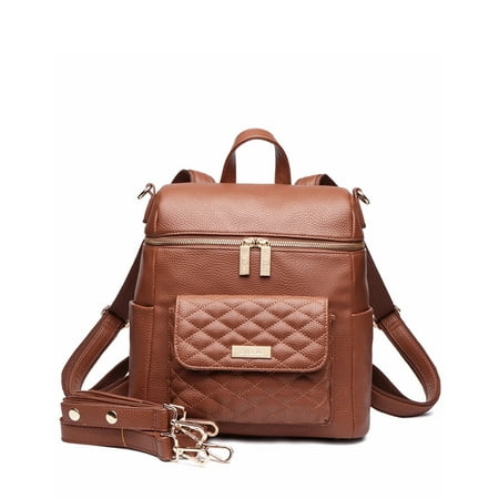 Luli Bebe Petit Monaco Diaper Bag Backpack Storage Bag Stylish Vegan Leather | Caramel Brown