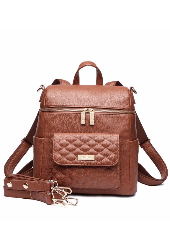 Petit Monaco Diaper Bag Backpack Storage Bag Stylish Vegan Leather | Caramel Brown