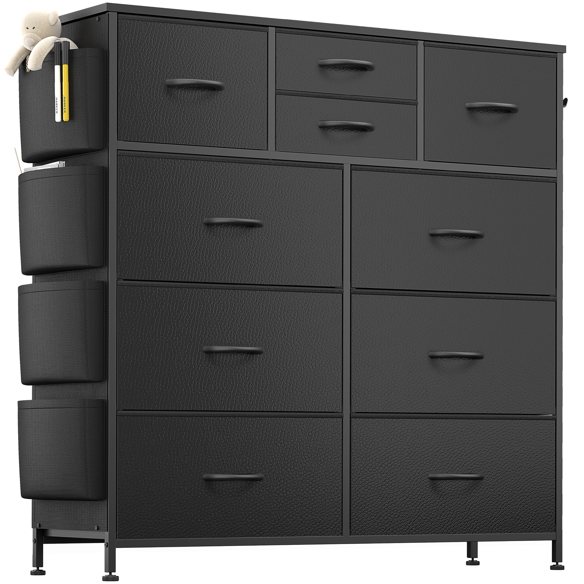 Lulive 10 Drawers Black Dressers for Bedroom, PU Dressers & Chest of