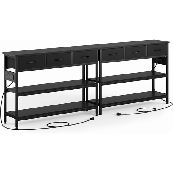 Hanyu 2 Pack Entryway Table with Power Outlets, Console Table with 3 Fabric Drawers, Sofa Table for Living Room, Hallway, Couch, Foyer, Height Adjustable