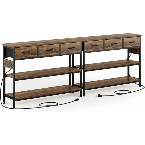 Lulive 2 Pack Entryway Tables with Power Outlets, Console Table with 3 Fabric Drawers, Sofa Table for Living Room, Hallway, Couch, Foyer, Height Adjustable