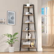 Lulive 6 Tier Corner Shelf, 68.9" Industrial Tall Corner Ladder Shelf Stand, Corner Bookshelf Bookcase Shelving Units for Living Room, Home Office, Balcony, Small Space, Brown