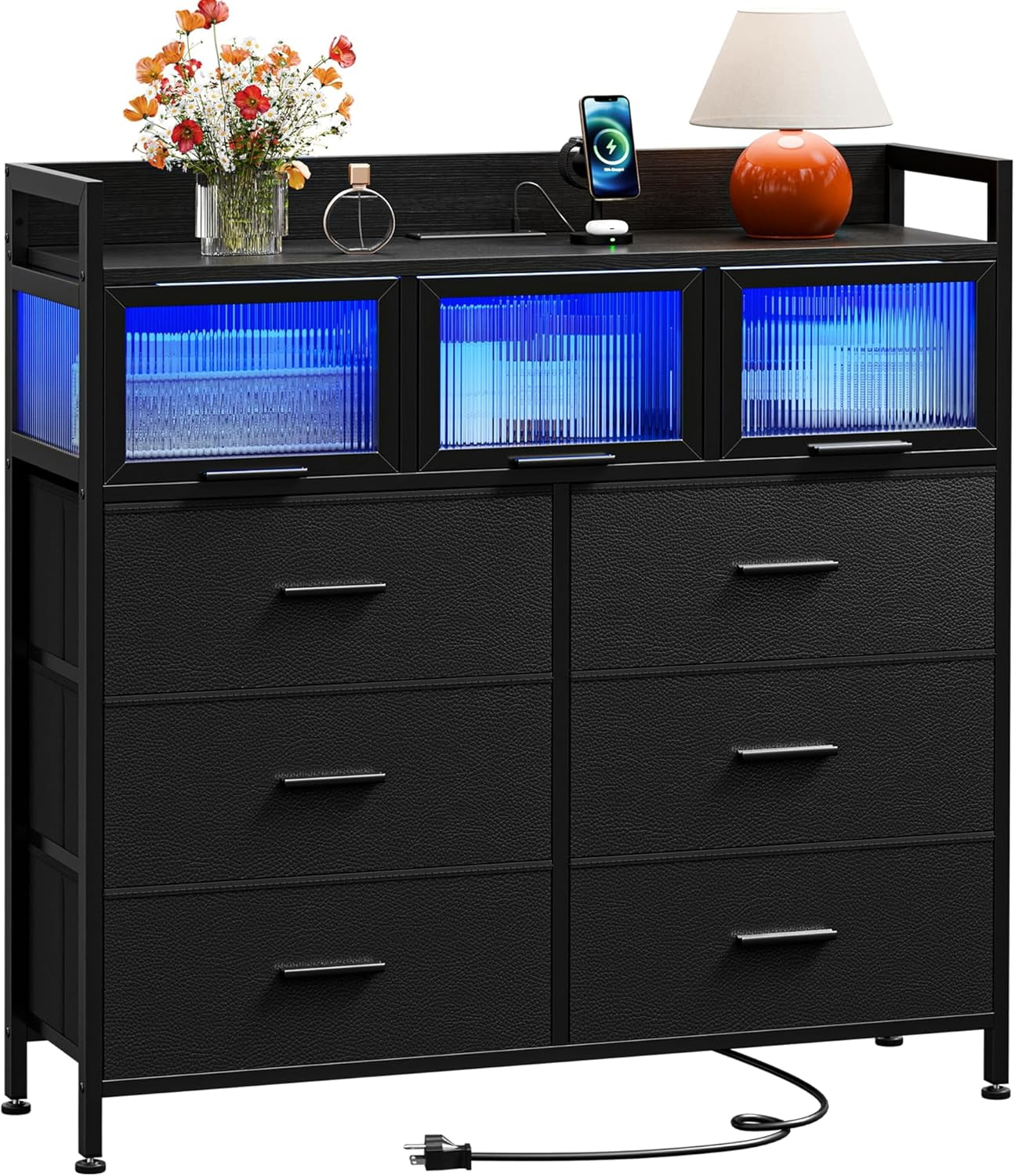 Lulive 9-Drawer Dresser & Chest of Drawers with LED Lights, Power ...