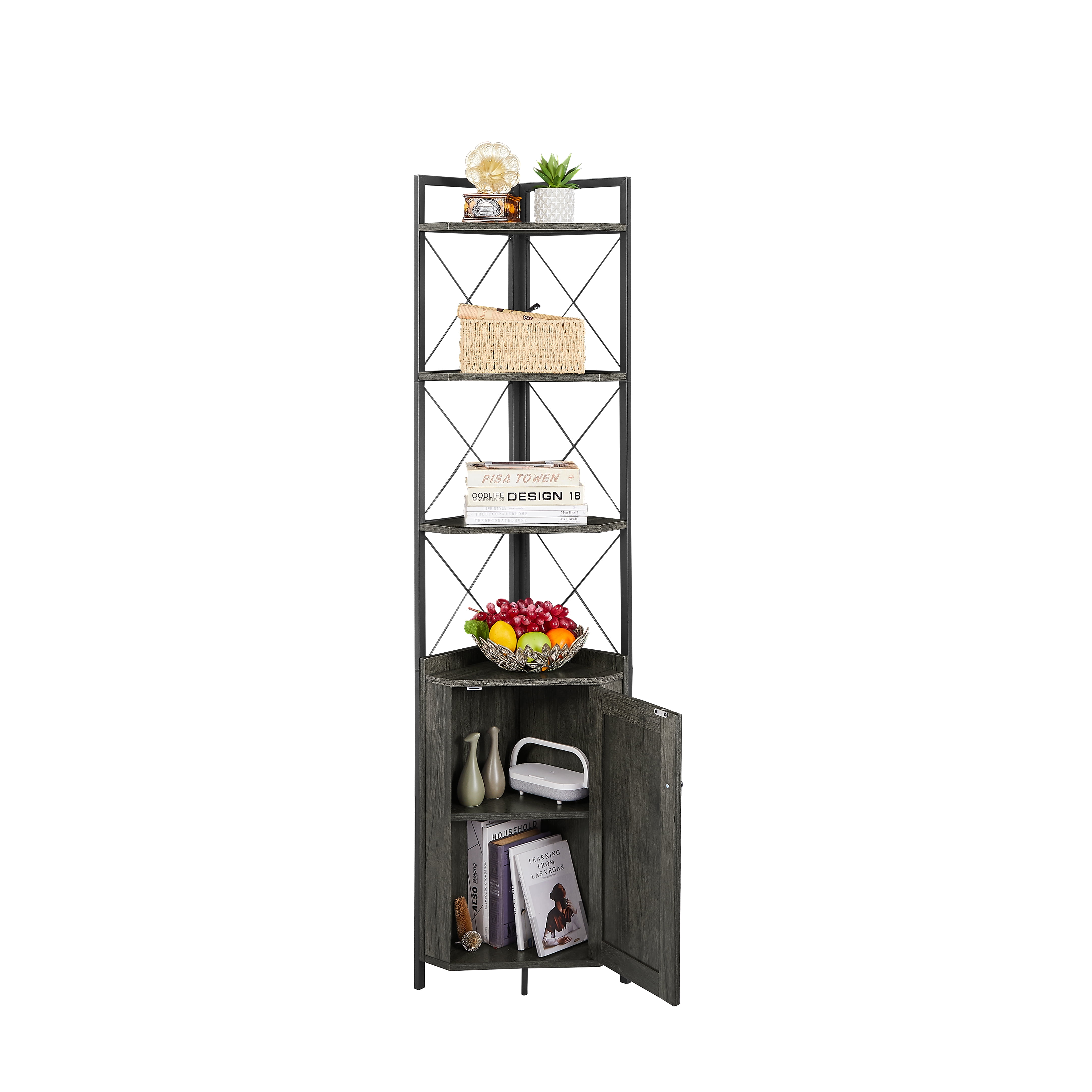 Lulive Bookcases 5Tier Corner Shelf with Storage, Corner