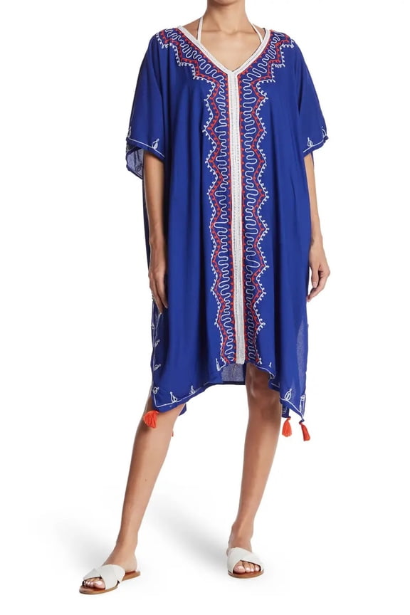 by Bindya BLUE Embroidered Border Tunic, US One Size