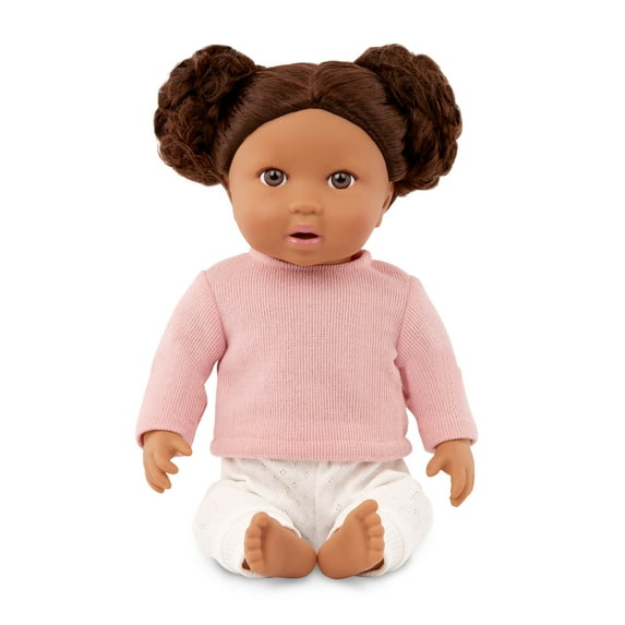 LullaBaby 14-inch Baby Doll Wavy Dark-Brown Hair, Brown Eyes