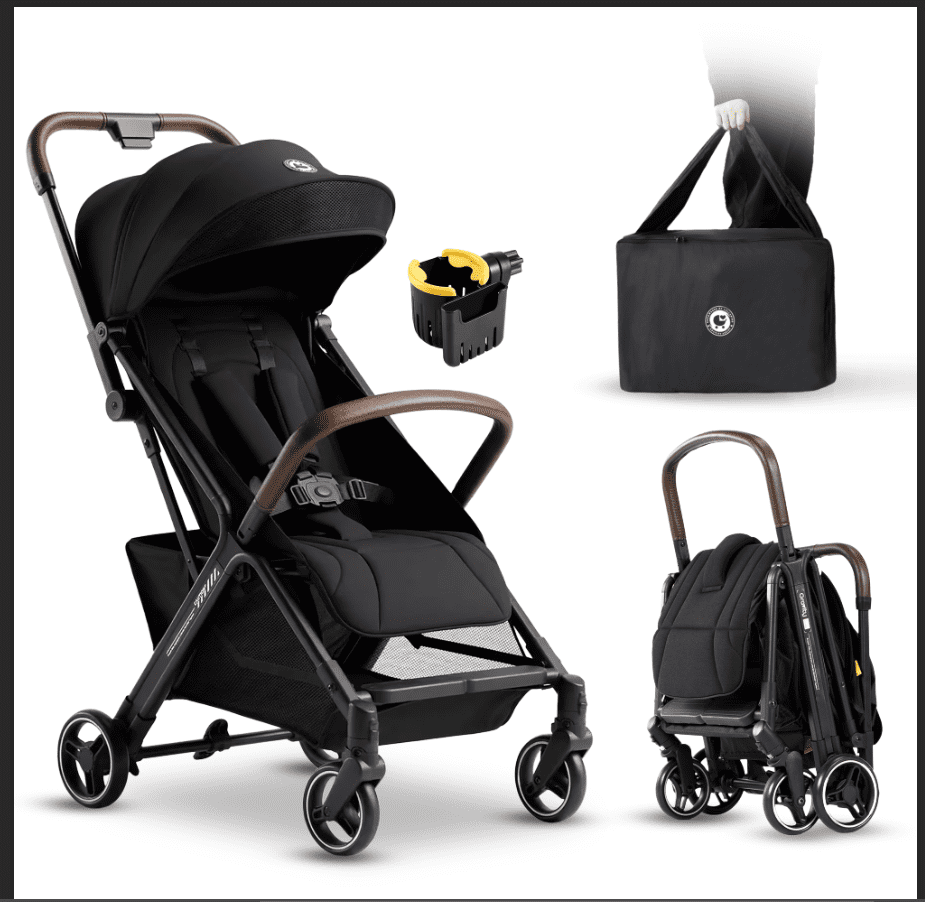 Portable Lightweight Baby Stroller for Travel, Toddler Stroller with Adjustable Backrest & Armrest, 6.6 lbs Storge Basket, Compact One-Handed Fold, Black